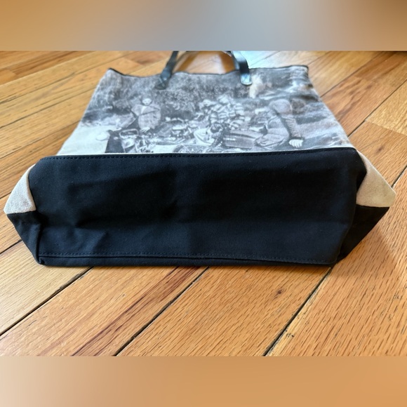 Barbour Racing Riding Biker Motorcycle Shoulder Handbag/Tote Black/White Canvas - Picture 3 of 16